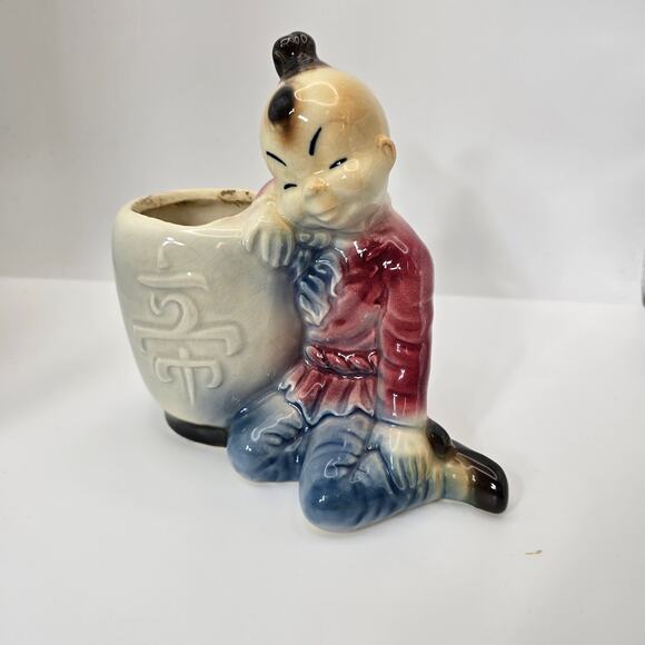 Vintage Royal Copley Sitting Boy Planter Pot Mid-Century Ceramic - Picture 1 of 7